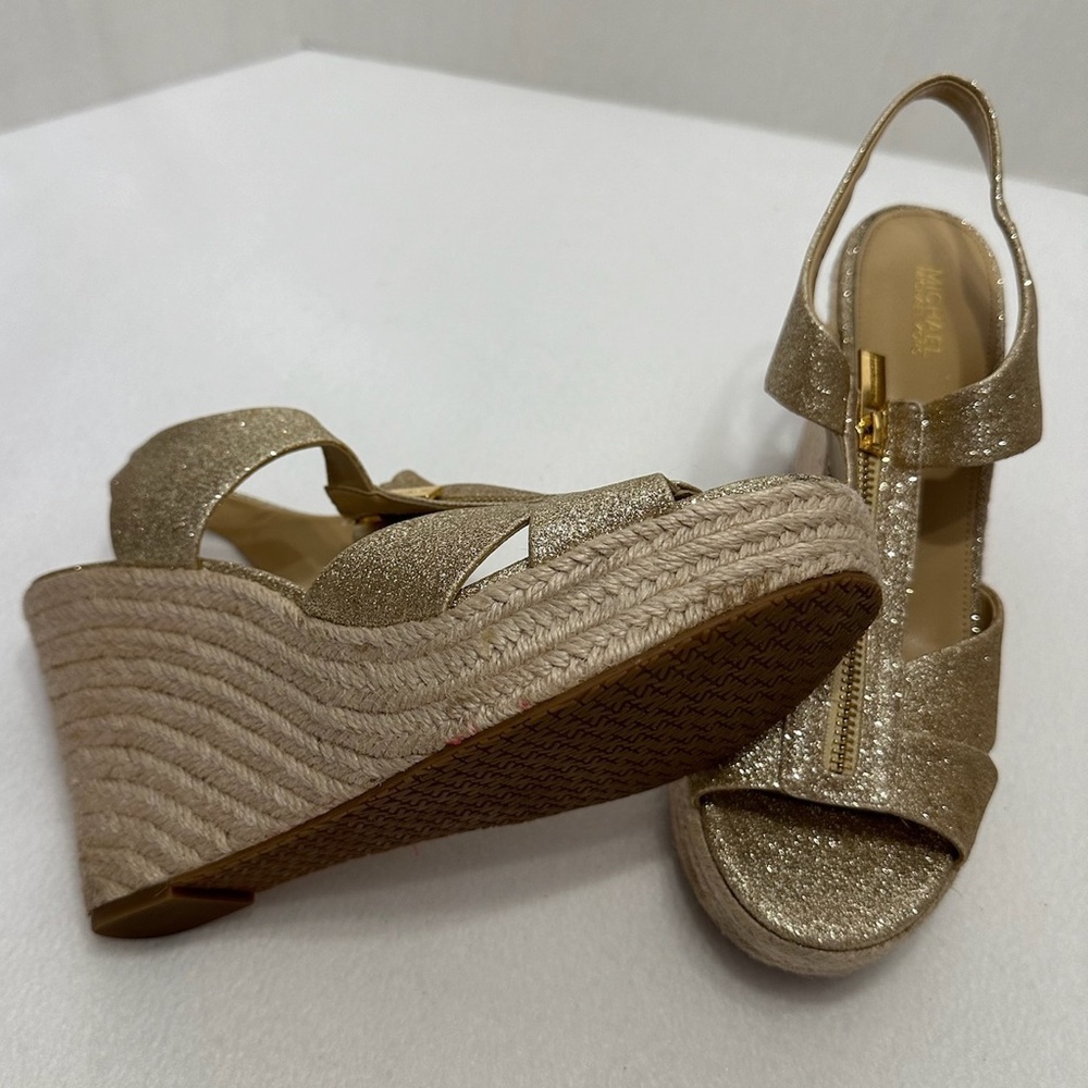 Michael Kors Berkley Gold Metallic Glitter Wedge Platform Espadrille US 9.5 NWOT - Picture 10 of 14
